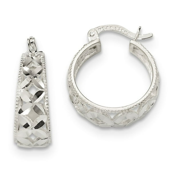 .925 Silver Diamond-Cut Open Leaf w/ Ring Drop Earrings .925 Silver Diamond-Cut Open Leaf w/ Ring Drop Earrings